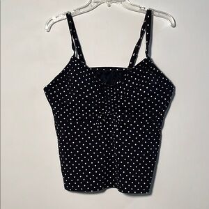 LAND'S END Beach Pool B/W PolkaDot Ruched Underwire Adjustable Strap Swim Top 18